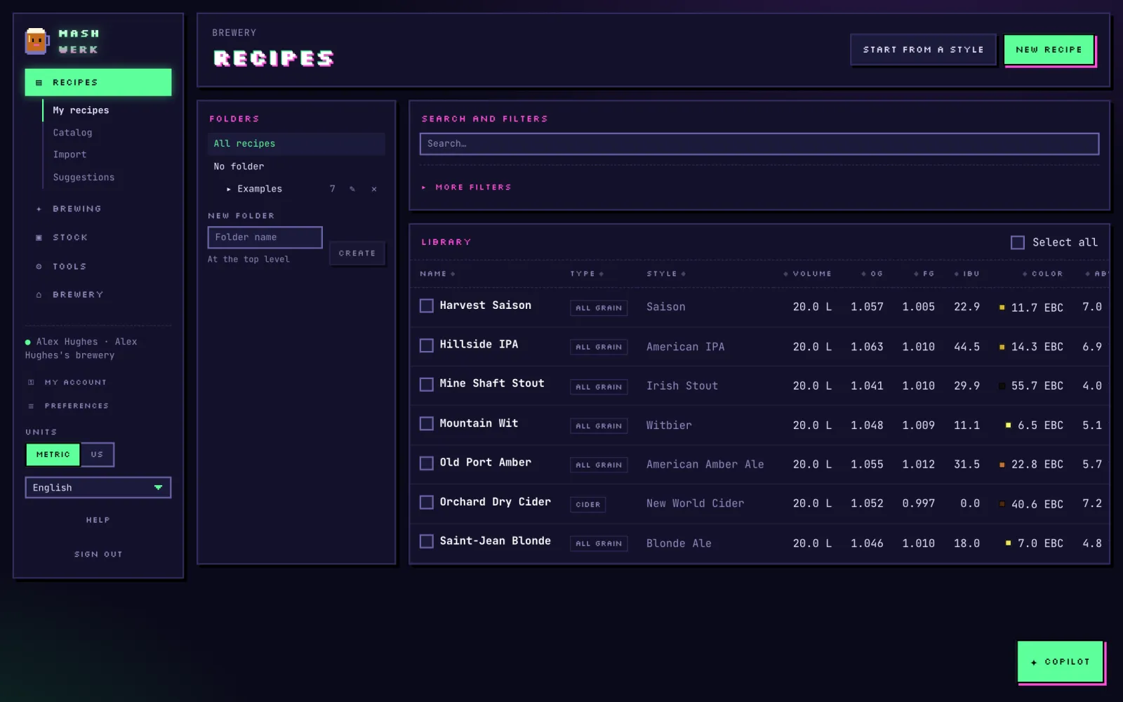 Your recipe library, with every number at a glance.